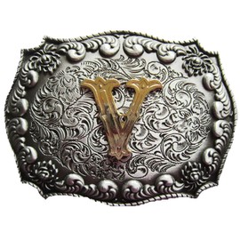 Urban Backwoods Western Letter V Belt Buckle for Interchangeable Belt Buckle, silver