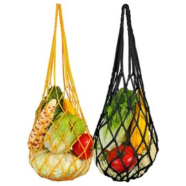 TRKETK 2 Pcs Vegetable Hanging Feeder, Treats for Hens Fruit Feeder Chicken Vegetable String Bag Hanging Feeder Toy Poultry Fruit Holder for Hens Goose Duck Large Birds (Black and Yellow)