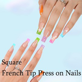 Dsixnails 150pcs Long French Tip Press on Nails, 5 Styles Soft Square French Gel Nail Tips 15Sizes, Pre-lasting No Need to File Acrylic Fake Nail Tips, False Nail Tips Extension for Women Nails