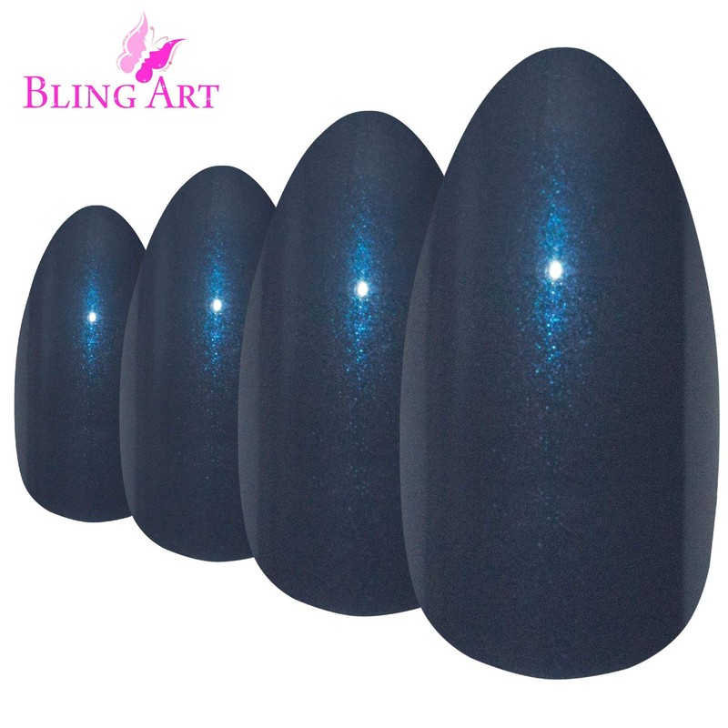 False Nails by Bling Art Grey Glitter Almond Stiletto 24