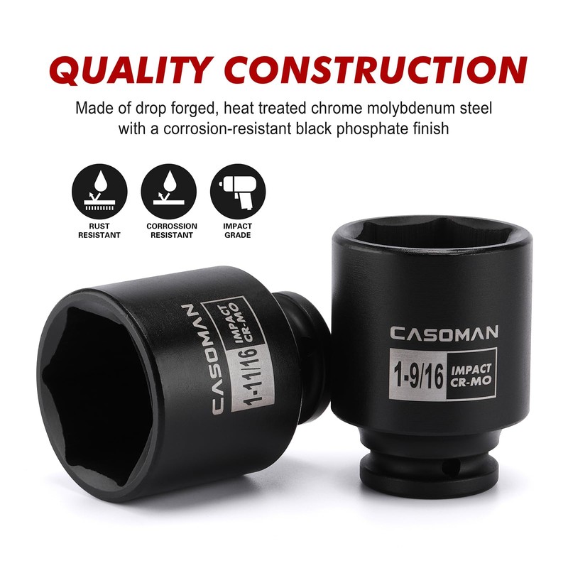 CASOMAN 1/2-Inch Drive Shallow Spindle Axle Nut Impact Socket Set,1-9/16"