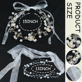 LAPOHI 2 PCS Wedding Flower Headpieces Girls White Pearl Headband Princess Rhinestone floral Galloon Hair Accessories Crown Tiaras Women Party Birthday