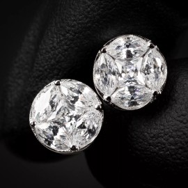 Street Knitted Marquise And Princess Cut Round Unisex 925 Sterling Silver Screw Back Earrings