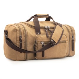 EKEFE Expandable 60L Large Capacity Canvas Travel Bag With Adjustable Shoulder Strap Big Heavy Duty Crossbody Bag Weekend Bag Travel Tote Carry On Luggage Bags Men Duffle Bag Overnight Bag (Khaki)