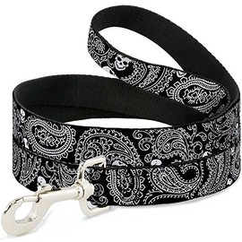Buckle-Down Pet Leash - Bandana/Skulls Black/White - 6 Feet Long - 1" Wide