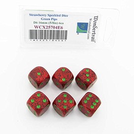 Strawberry Speckled Dice Green Pips D6 16mm Pack of 6 Wondertrail WCX25704E6