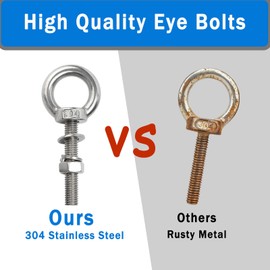 Molibest 5 Pack M6 Stainless Steel Eye Bolts with Nuts Washer, M6 x 35mm(1/4" x 1.4 inch) Long Shoulder Lifting Eye Bolt, Heavy Duty Threaded Eyebolts for DIY, Furniture, Swing, Indoor and Outdoor