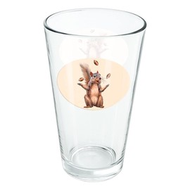 LOGOVISION Squirrel Juggling His Nuts Crazy Funny 16 oz Pint Glass, Tempered Glass, Printed Design & A Perfect Fan Gift | Great for Cold Beverages, Soda, Water