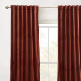 RYB Home Rust Red Velvet Curtains 90 inches Long, Thermal Insulated Panel for Bedroom Room Darkening Window Treatment for Holiday Backdrop Privacy Drapes for Guest Room, W52 x L90, 2 Panels
