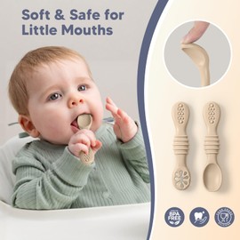 Silicone Baby Feeding Set Plates and Utensils Set for Baby Toddlers Infant Kids,forks and spoons baby plates with suction,baby spoons self feeding 6 months,baby feeding essentials (Beige)