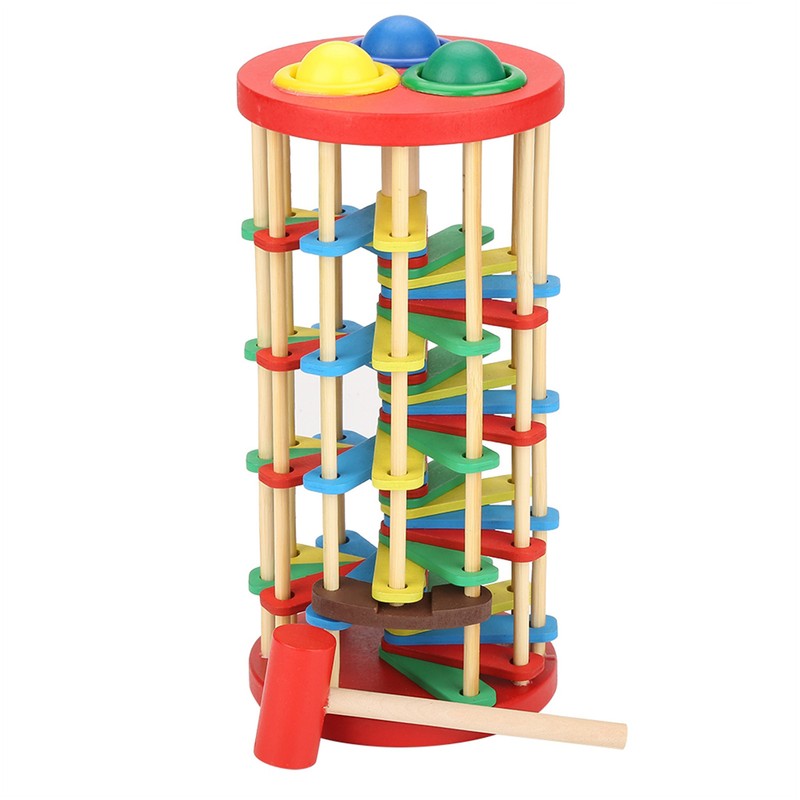 Colorful Wooden Knock Ball Ladder Toy Intelligence Development Kids Children