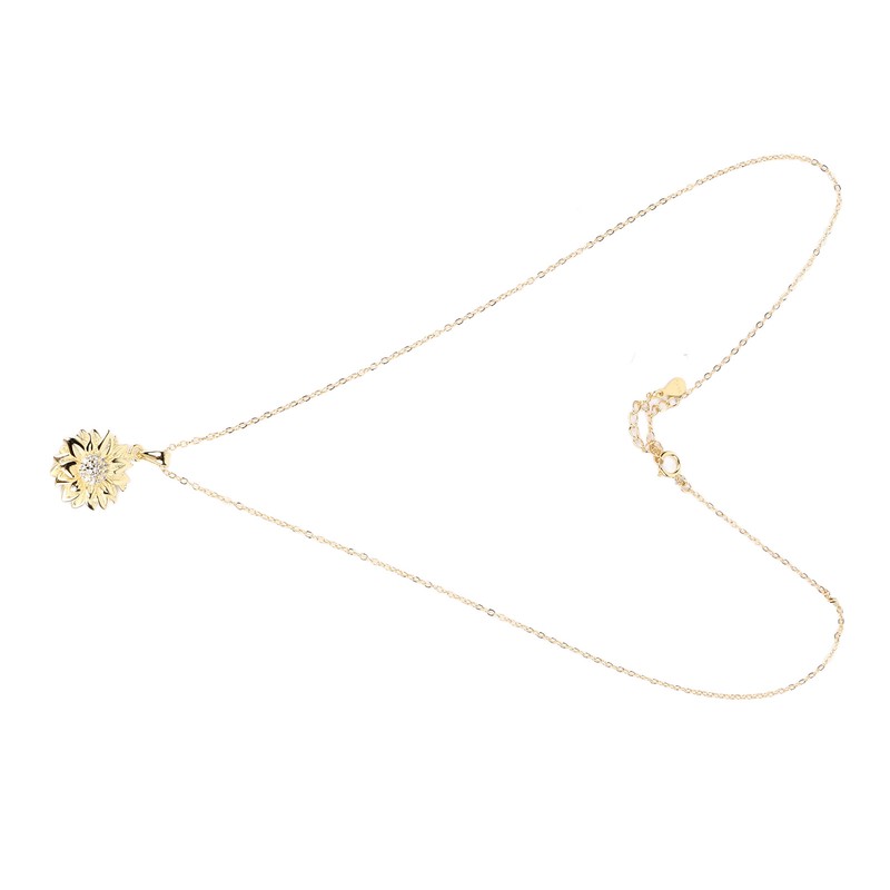 Pendant Necklace 925 Silver Sunflower Shape Gold Exquisite Shiny Elegant