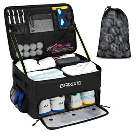 BAIXIXIG Golf Trunk Organizer and Ball Bag, 2-Layer Storage with Shoe Pocket, Storage for Golf Accessories, Gifts for Golfers