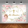 AIBIIN 7x5ft Pink Mi Bautizo Backdrop for Girls Baby Shower