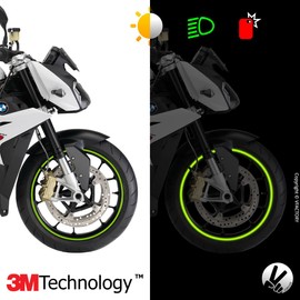 VFLUO - Reflective Motorcycle Wheel Rim Sticker Kit for 1 Wheel 3M™ Technology™ 360° Circle - High Visibility from Side - Discreet and Design - Easy Installation