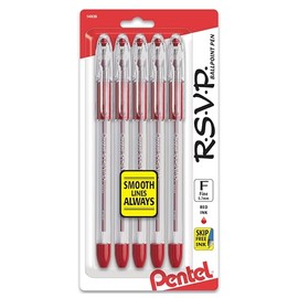 Bolgrafo Pentel RSVP, punta fina (0,7 mm), tinta roja (BK90BP5B) (Paquete de 1, total de 5 unidades)                                                  