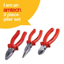 Amtech - Set of Pliers for Trimming and Cutting Wires, Cables, and Rubber, Home DIY, Durable Drop Forged Steel, Easy to Use with Anti-Slip Handles (3 Piece)