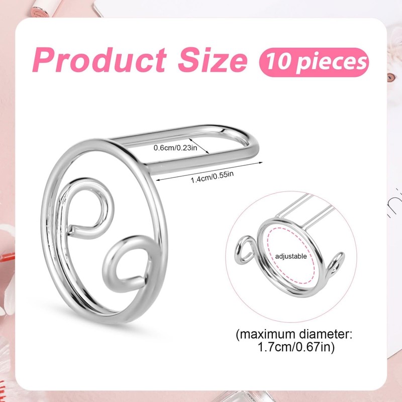ITADAKU 10pcs Adjustable Silver Nail Rings - Reusable Detachable Metal