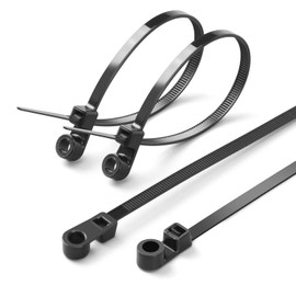 XINGO 110 PCS Black Zip Ties with Screw Hole 7.5 Inch, 75 lbs Mountable head Cable Tie, Multipurpose Heavy Duty Nylon Zip Tie for Indoor & Outdoor Use