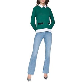 Karl Lagerfeld Paris Women's Sweater with Built-in Shirt Details, Veridian Green, Small