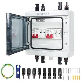 LyteSolar 2 String Solar Disconnect Switch PV Combiner Box, 63 Amp DC Circuit Breaker Box, Equipped with Surge Protector&Solar Panel Connectors, IP65 Waterproof Plug-and-Play 500V