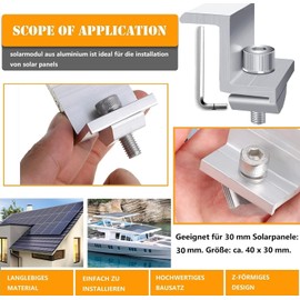 Solar Panel Bracket 35 mm End Clamp Solar Panel Adjustable Mounting Clamps Module Clamps for Motorhomes, Roofs PV Modules Adjustable Solar Clamp