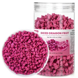 Dried Diced Dragon Fruit 4.93OZ/140G Dried Dragon Fruit Chips Snack,Cubes, No Added Sugars,Red Pitaya Dry Pieces for Cereal, Yogurt, Salads, Smoothies