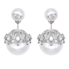 Hiqmic 925 Sterling Silver Post Fashion Double-sided Pearl Ear Stud Earrings White Gold Plated Jewelry Gifts for Women, WA90109-S White