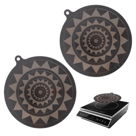 PEUTIER 2pcs Induction Cooktop Protect Mat, 9.45 Inch Black Silicone Fiberglass Scratch Resistant, Anti-Slip Induction Stove Protector