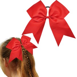 Red Cheer Hair Bows Cheerleading Hair Bows Ties for Women Girls 8 inches Jumbo Hair Ribbon Red Bow Hair Elastics Cheerleaders Hair Accessories Bowknot Hair Ponytail Holders for Long Thick Hair