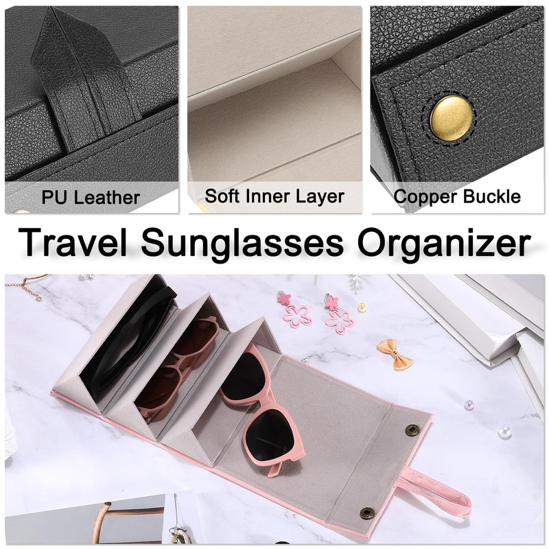 PATIKIL Travel Sunglasses Organizer, 3 Slot Large Foldable Sunglasses Holder,