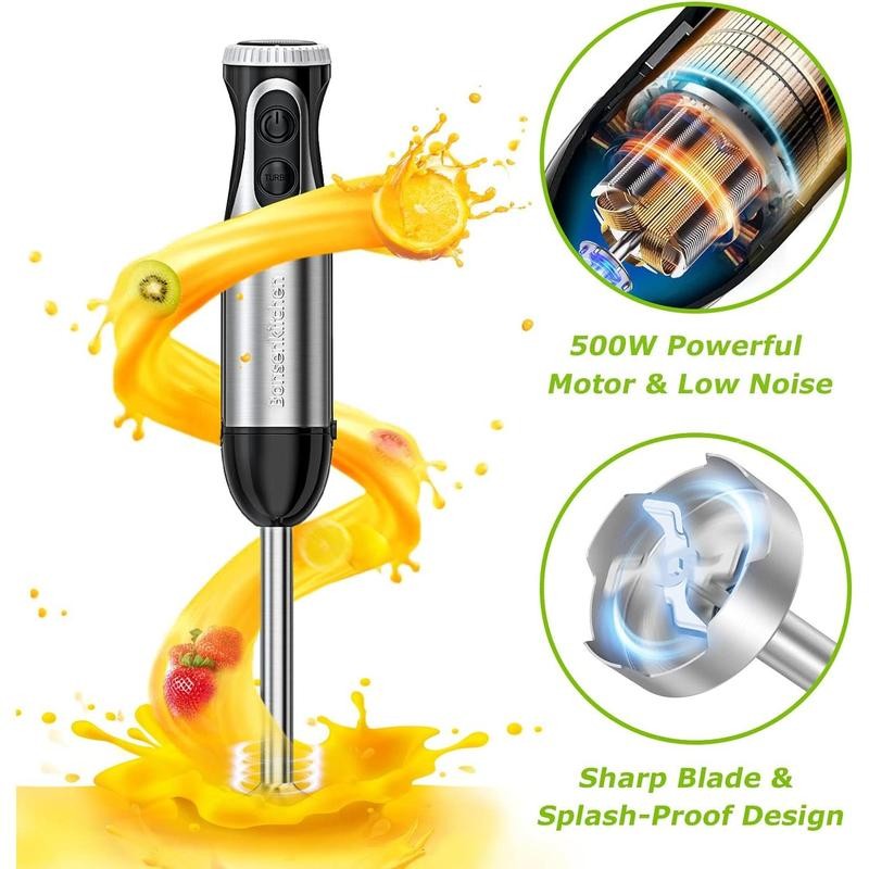 Bonsenkitchen Immersion Blender, 20 Variable Speeds & Turbo, 4-In-1 Stainless