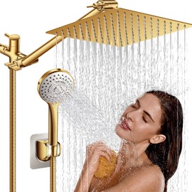 10" Gold Shower Head with Handheld, 5 Spray Handheld with 11" Extension Arm