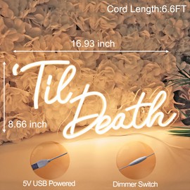 Britrio Til Death Neon Light Sign for Wedding Reception Party Bridal Shower Backdrop Bedroom Wall Decor Light Birthday Gift 5V USB Powered with Switch 17 IN Warm White