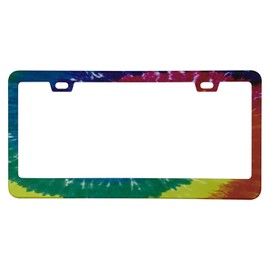 Supdanautodechere Colorful Abstract Tie Dye Background License Plate Frame, 2 Holes Matte White Powder Coated Stainless Steel Car License Plate Cover Holder for Standard US Vehicles 6 x 12 inches