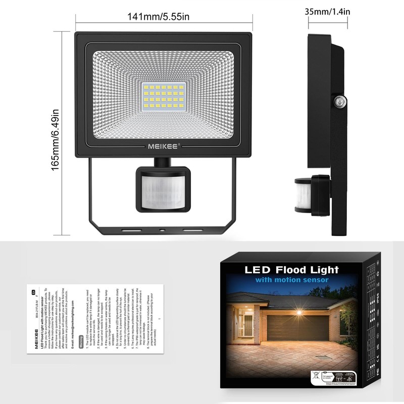 MEIKEE Sensor Light, Outdoor, Motion Sensor, Security Light, 20W, Waterproof,