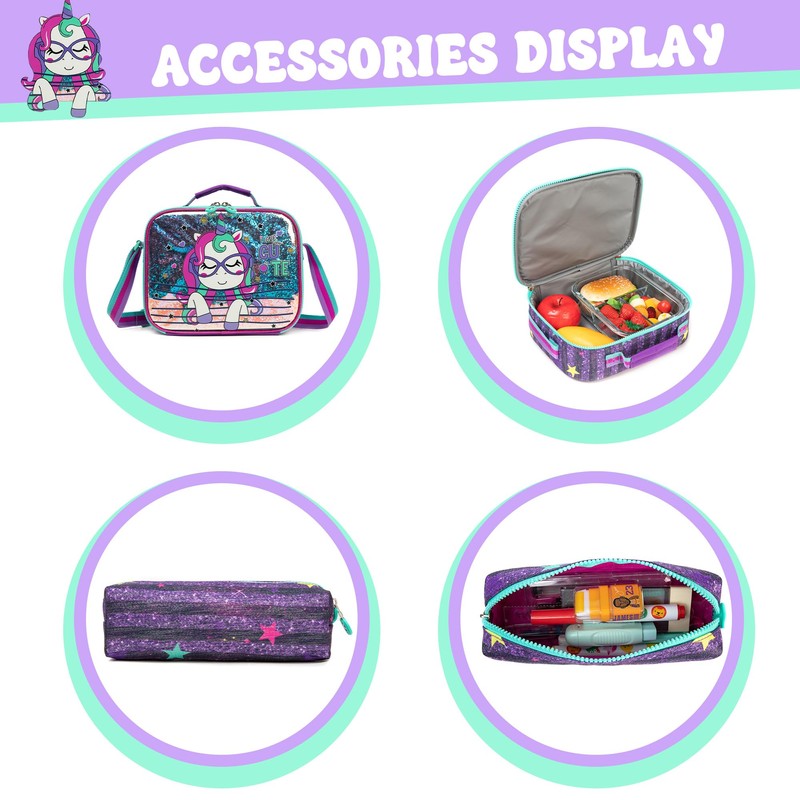 Inprof Unicorn Rolling Backpack for Girls, Wheels Backpacks for Elementary