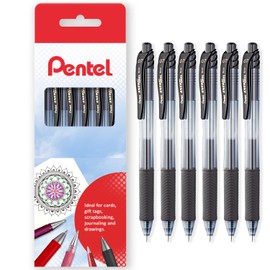 Pentel Energel X BL107 Retractable Gel Rollerball Pens - 0.7mm Nib - Pack of 6 in Gift Box (Black)