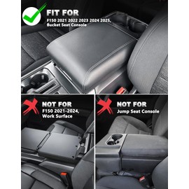 Center Console Cover for 2021-2025 Ford F150 Accessories, Vinyl Leather Middle Armrest Cusion Protector, Anti-Scratch, Black Gray Stitches, Bucket Seat Only(not for Work Station)