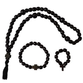 3 Pcs Chotki Prayer Rope Christian Orthodox Komboskini Wooden 50 Knots Wood Cross Set for Pray Black