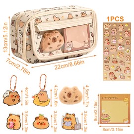 Capybara Pencil Case, Multi-layer Pencil Case with Large Capacity, with Capybara Doll Key Ring, Brooch Stickers, Removable 2-in-1 Pencil Case with Zip, faw, XM