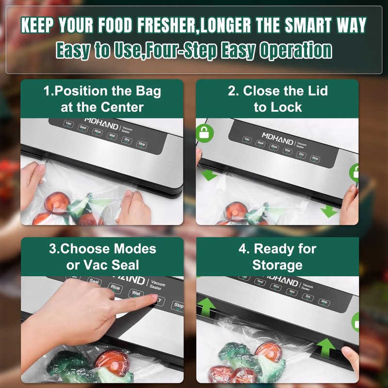 MDHAND Vacuum Sealer Machine, Fast-Compact/Multi-Functional Food Saver Vacuum Sealer Machine