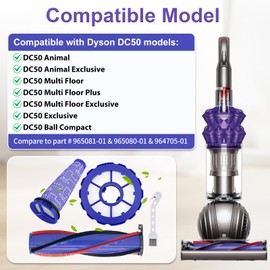 DC50 Brush Roll Filter Replacement for Dyson DC50 Animal Multi Floor Complete Vacuum，Post-Motor Filter & Pre-Motor Filter and DC50 Roller Brush，Part # 965081-01&965080-01&964705-01