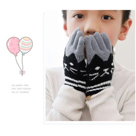 zefangyu Children's Gloves, Knitted Gloves, Kids Gloves, Boys and Girls, Kindergarten Commuting to School, 5 Finger Outdoors, Cute, Autumn and Winter, Cold Protection, Thermal, Black