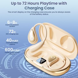 CuiSuto Open Ear Earbuds Wireless Bluetooth Headphones, 60Hrs Playtime Stereo Sound Earphones with IPX7 Waterproof Ear Buds, Ideal for Fitness, Travel - Off White