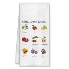 HUGANE Christian Kitchen Towels, Fruit of The Spirit Christian Hand Towels for Bathroom, Bible Verse Decor Dish Towels for Kitchen, Christian Gifts for Women, Fruit Kitchen Decor, 16x24 Inches
