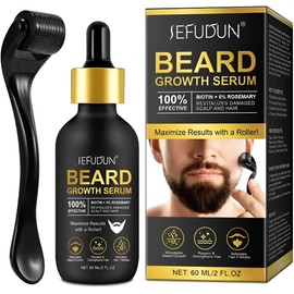 Suero Activador de Barba con Biotina y Romero + Rodillo Engrosa, Fortalece y Acelera el Crecimiento del Vello Facial Suero 60 ml Fragancia Lavanda