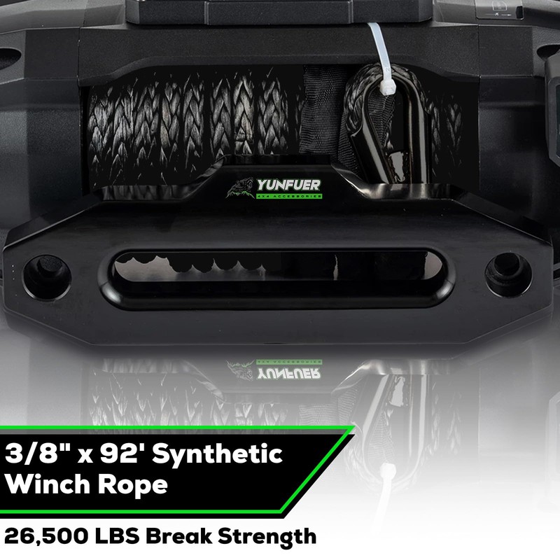 Synthetic Winch Rope with Hook, 3/8" x 92ft 26500LBS Winch