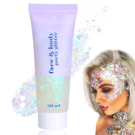 Glitter Gel, Glitter Liquid Eyeshadow Body Lotion, Chunky Glitter Gel, Mermaid Sequins, Sparkling, for Face, Hair, Lips, Nails, Colourful