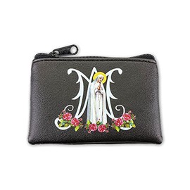 F.LLI BONELLA Bonella Brothers | Rosary clutch bag in black eco-leather can be used as a coin purse or card holder | Made in Italy (Our Lady of Fatima)